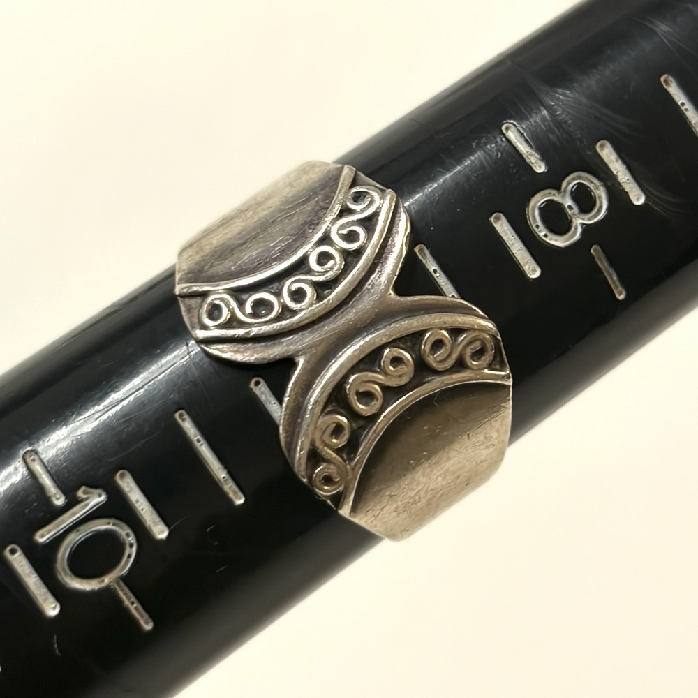 Vintage 925 Sterling Silver Wide Band Scroll Design Signed CW Sz 9